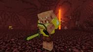 A player trading with a decked out Piglin (Image via Minecraft)